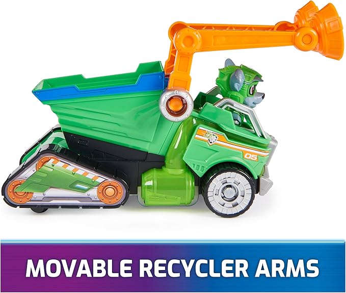 Paw Patrol: The Mighty Movie, Toy Garbage Truck Recycler with Rocky Mighty Pups Action Figure, Lights and Sounds, Kids Toys for Boys & Girls 3+