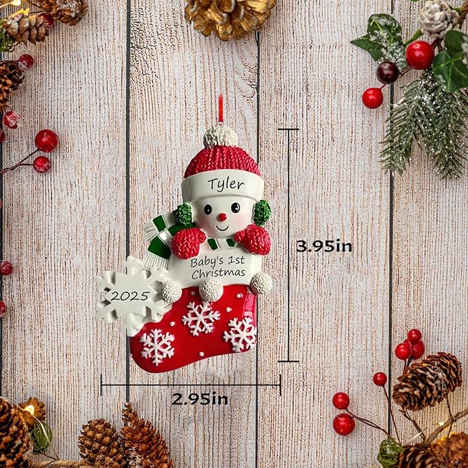 Personalized Ornament Baby's First Christmas 2025 Customized Snowman Ornaments with Name Xmas Tree Decoration Gifts for New Born Baby Boy&Girl (Red)