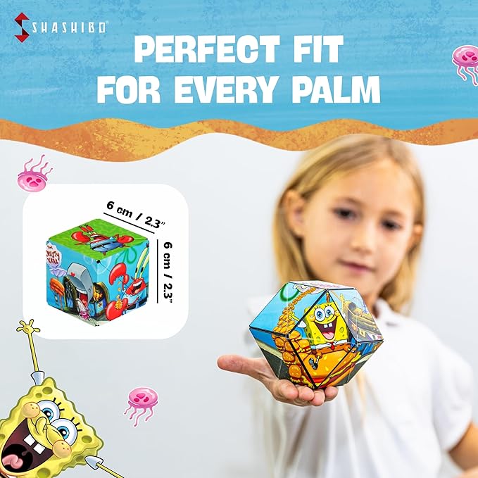 SHASHIBO Spongebob Squarepants Shape Shifting Box - STEM Magnetic Fidget Cube That Transforms Into Over 70 Shapes, Download Fun in Motion Toys Mobile App (Krusty Krab)