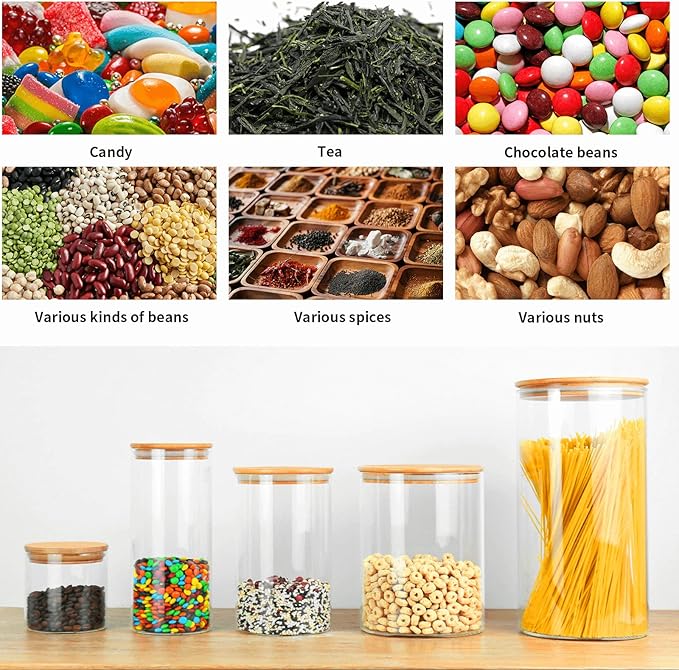 18 Oz/550 ML Glass Jar with Lid, Clear Thickened Version Glass Storage Containers with Sealed Bamboo Lid, For Coffee, Sugar, Spices, Tea, Beans, Candy, Cookie