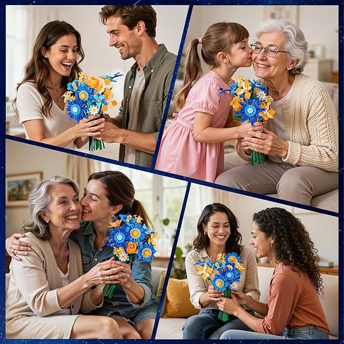 Starry Blooms Flowers Bouquet Building Set for Adults, Artificial Flower Compatible with Lego Botanical Collection, Gift for Christmas Thanksgiving Mother's Valentine's Day, Home Office Decor
