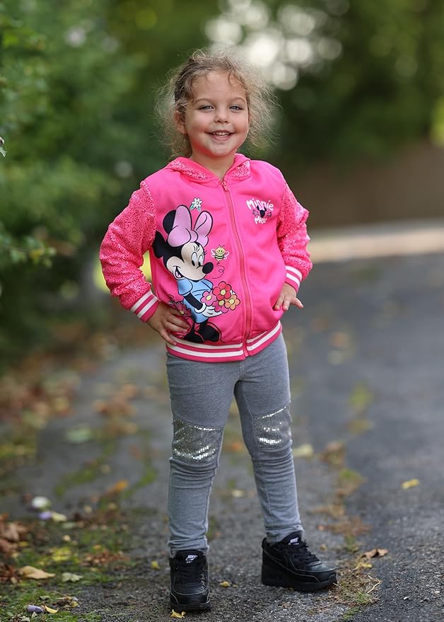 Disney Frozen Elsa Stitch Minnie Mouse Toddler Girl Jacket Sequin Zipper Hoodie Sweatshirt Coat Birthday Clothes 3-13 Years