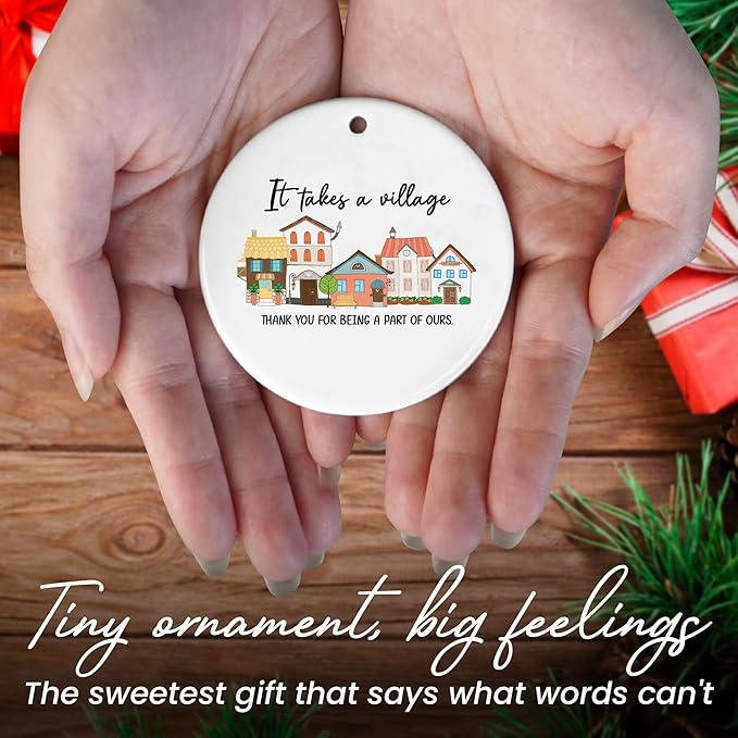 OASSIE Thank You Gifts for Women Men - It's Takes A Village Ceramic Christmas Ornaments 2025 - Christmas Appreciation Daycare Gifts for Neighbor Teacher Nurse Coworker Employee Nanny Babysitter