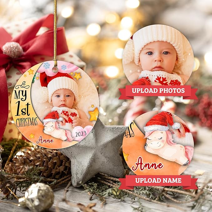 Personalized Baby's First Christmas Ornament 2025, My First with Photo & Name, Personalized Babies Baby Boy Girl First Christmas Tree Ornament Gift for Newborn Parents