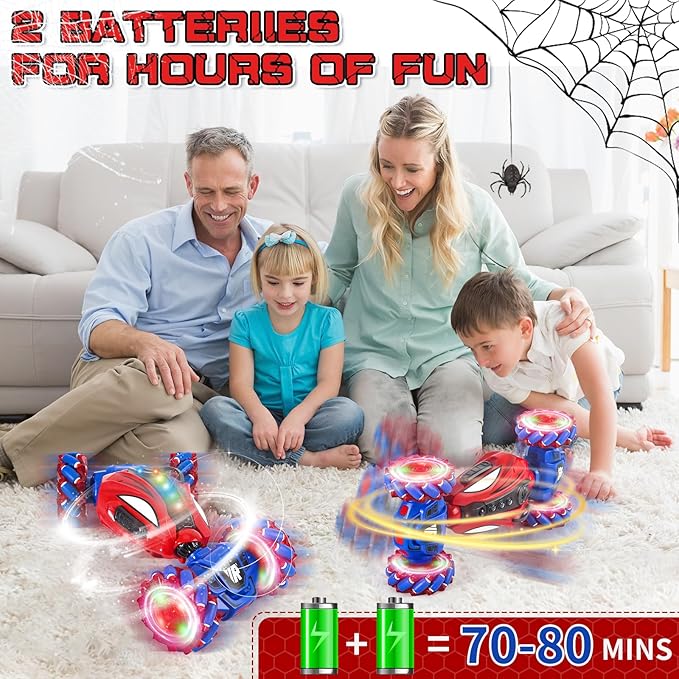 Spider Remote Control Car, Gesture Sensing Stunt Car, Spider Toys Gifts for Boys 4-6 6-8 8-12 Year Old, 2.4GHz 4WD Drift Hand Controlled Twist Cars, Off-Road 360° Rotating Cars with Lights Spray Music