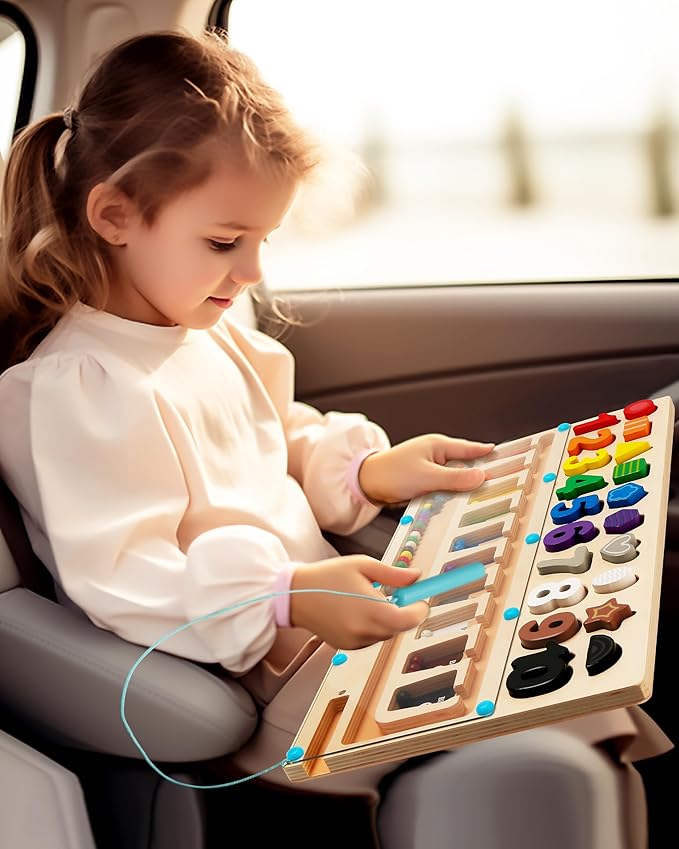 SYNARRY 3 in 1 Montessori Toys for 3+ Year Old, Educational Magnetic Color and Number Maze, Shape & Number Wooden Puzzle Counting Learning Toys for Toddlers 3-5 Years, Preschool Learning Activities