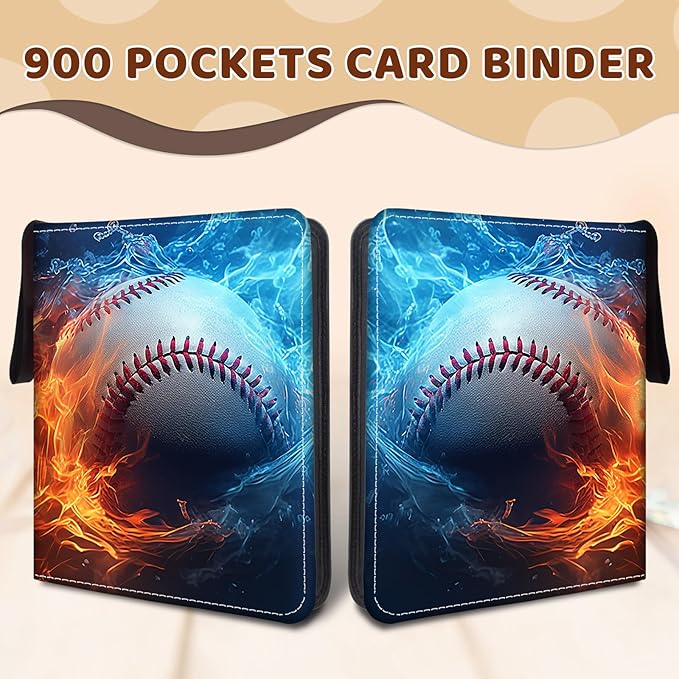 900 Pockets Baseball Card Binder, Trading Card Storage Album with 50 Removable Sleeves, Double Sided Pocket Zipper Binder for Game Cards, Christmas Birthday Gifts for Collector's Album