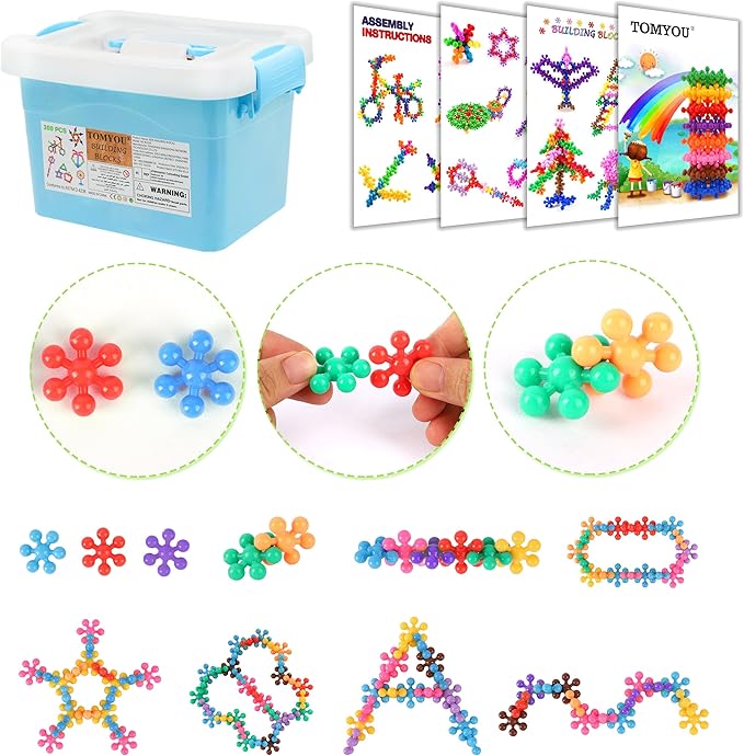 TOMYOU 300 Pcs Building Blocks Kids STEM Toys Educational Sets Interlocking Plastic for Preschool Boys and Girls Aged 3+, Safe Material Creativity