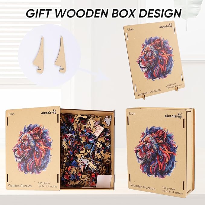 Wooden Puzzles for Adults,Lion Wooden Jigsaw Puzzles 500pcs,15.5x16.7in,Royal,Unique Shape Animal Adult Puzzles,Irregular Wood Puzzles Creative Gift for Adults and Kids Family Game