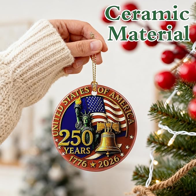250 Years of America Ornament | Patriotic Christmas Ornament, Christmas Decoration, Hanging Ornaments for Tree | 1776-2026 Liberty Bell Decor, American Independence Day, July 4 Decor | Gift Exchange