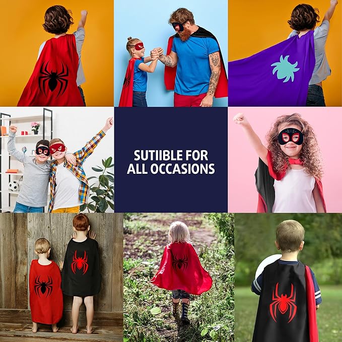 TEEHOME 3 Pack Spider Capes and Masks - His Amazing Friend for Kids Birthday Party Favors - Dress-Up Costume Set - Superhero Supplies, Decorations, Halloween Costumes, Gifts for Boys & Girls