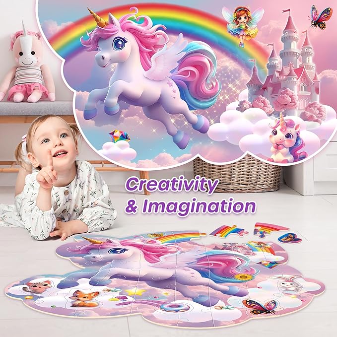 SYNARRY Unicorn Floor Puzzles for Kids Ages 4-6, Large 45 Piece Floor Puzzles for Kids Ages 4-8, Puzzles for Toddlers 2-4, Unicorn Toys Gifts for 3 4 5 6 7 8 Year Old Girls