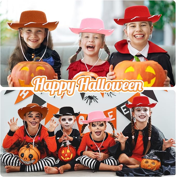 20 Pcs Children's Cowboy Hats Kids Party Cowboy Cowgirl Felt Hats for Western Halloween Birthday Costume(Brown, Black, Red, Pink)