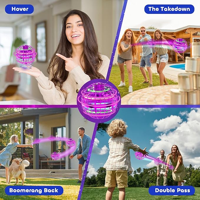 Tikduck Flying Orb Ball 2025 Toys Soaring Hover Pro Boomerang Galactic Fidget Cool Magic Hand Controlled Mini Drone Cosmic Globe Spinner Safe for 6 7 8 9 10+ Year Old Kids Outdoor Toys (Purple)