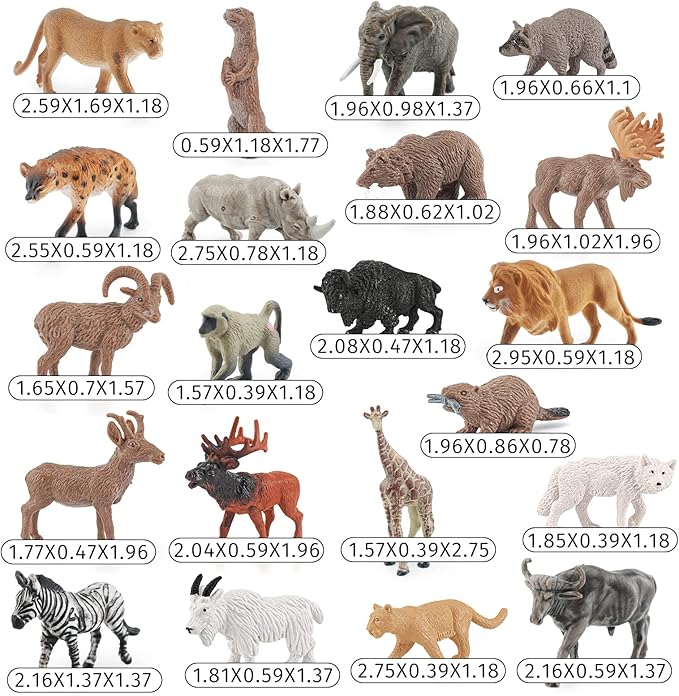 21PCS Mini Wild Animals Figurines Toys Set Savanna Jungle Animals Figures Mini Party Favor Cake Topper South Africa Zoo Animals Toys for Kids