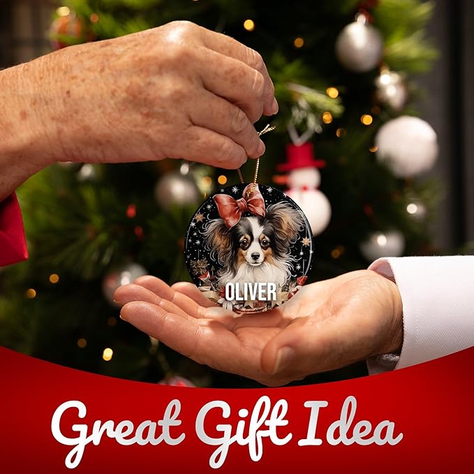 Papillon Personalized Dog Ornament - Pet Ornament for Christmas Tree - 3" Round Ceramic - Printed in USA - Choose from 200 Breeds - Dog Mom - Dog Dad - Xmas Decoration DOG0154