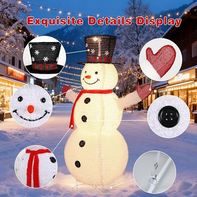 Alupssuc 5ft Pop-Up White Snowman, Large Outdoor Decor Collapsible with Warm-White Lights and Snow Velvet Appearance, Perfect for Outdoor/Indoor Christmas Decorations, Holiday Garden Yard Decor