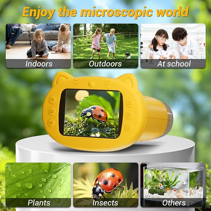 2.4" Screen Pocket Kids Microscope: 1000X Handheld Microscope for Photo and Video - Portable Science Kits STEM Toys – Christmas/Birthday Gifts for Girls & Boys Ages 3-12(Orange)