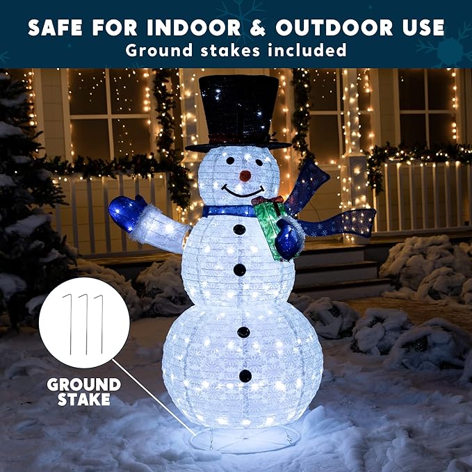 Joiedomi Snowman Christmas Outdoor Decoration, 150 LED Lighted Christmas Holiday Decorations, Collapsible Snowman Yard Lights Backyard Garden Lawn Xmas Decor, Blue Scarf