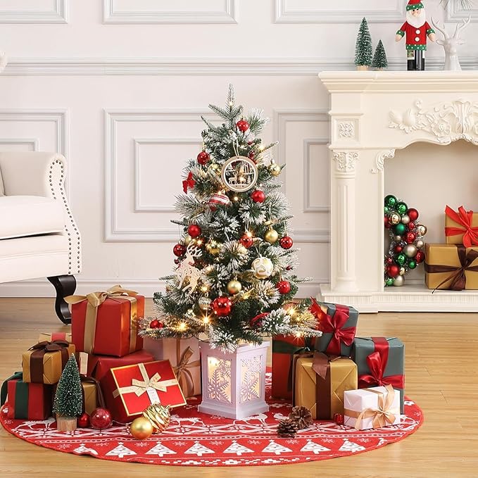 3 Ft Pre-Lit Christmas Tree, Artificial Christmas Tree with Base, Xmas Tree with Timer, Christmas Decoration for Home, Office, Easy Assembly, 2PCS