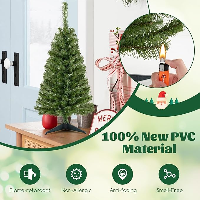 GOLFLAME 3FT Artificial Christmas Tree, Premium Mini Xmas Pine Tree with Stand Base Thicken Tips, Great Holiday Decoration (Green)