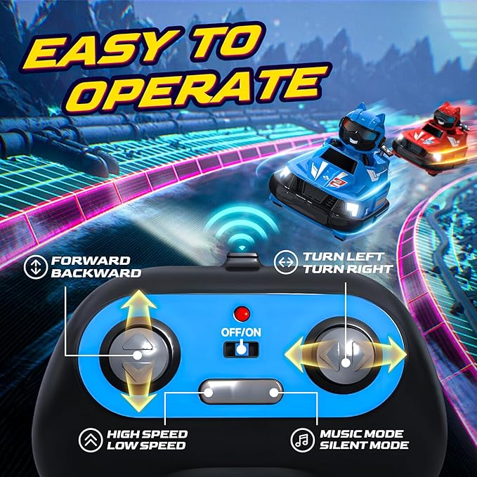 2 Pack Remote Control Cars Toys, RC Bumper Cars with Light & Music for Age 6 Years Old,RC Battle Stunt Race Car Cool Birthday Gift for 6 7 8 Year Old Kids Boys Girls (Red&Blue)