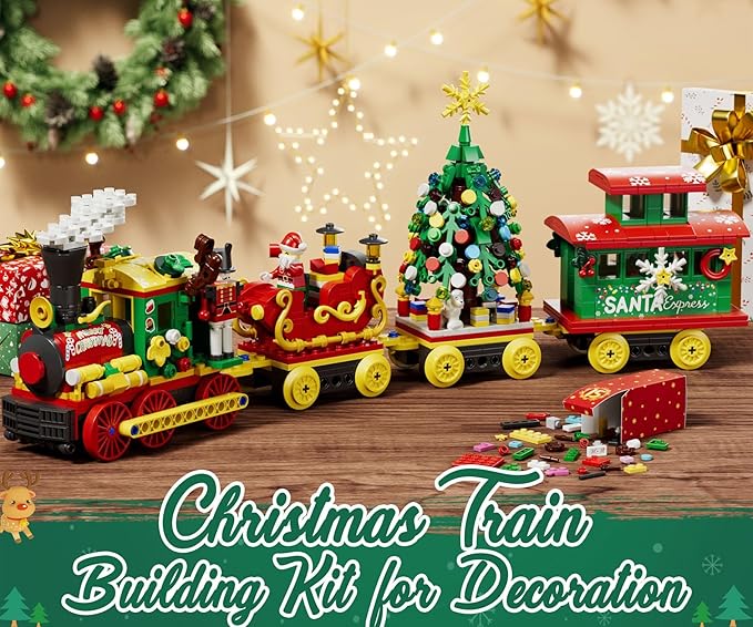 Advent Calendar 2025 Christmas Gifts for Kids Adults Teens, Christmas Train Building Blocks Holiday Gifts New Year Gift Box with Tree Santa Nutcracker Toys Set for Boys Girls Women Men Age 6+