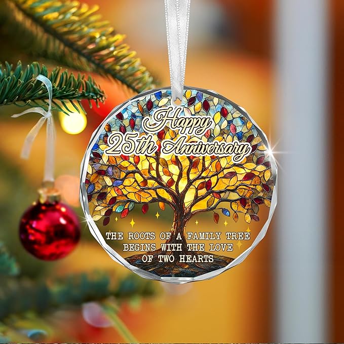 25th Christmas Anniversary Wedding Gifts for Couples - Glass Christmas Ornaments 2025 for Tree Decorations - Anniversary Wedding Gifts for Women Men Him Her Husband Wife Parents Grandparents