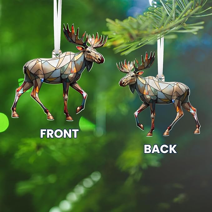 FLAGWIX Christmas Moose Gifts for Women Men - Acrylic Christmas Ornaments 2025 - Moose Ornament, Deer Ornaments for Tree, Deer Hunter Gifts for Mom Dad Family Friend, Outdoor Reindeer Decorations