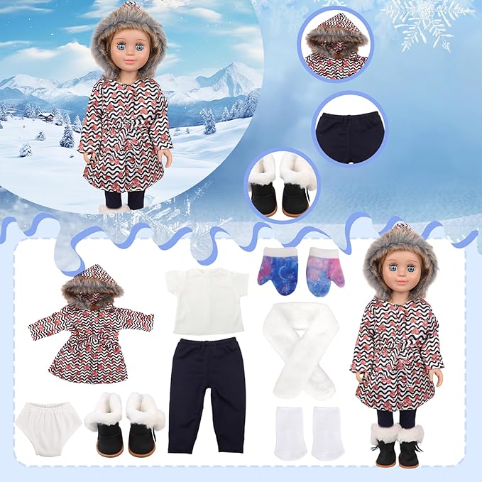 18-inch Doll Down Jacket, Doll Winter Clothing Set, 5 Different Colors and Patterns Available. (White/Black-Heart Print)