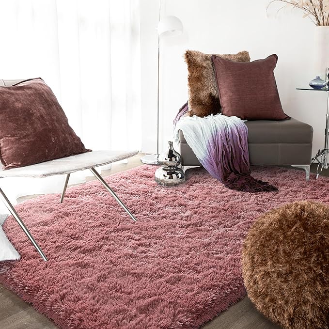 Ompaa Ultra Soft Fluffy Bedroom Rugs Memory Foam Carpet, Blush 8x10 Feet Large Area Rugs, Shaggy Living Room Rug Fuzzy Accent Carpets for Kids Girls Rooms, Modern Apartment Dorm Indoor Home Decor