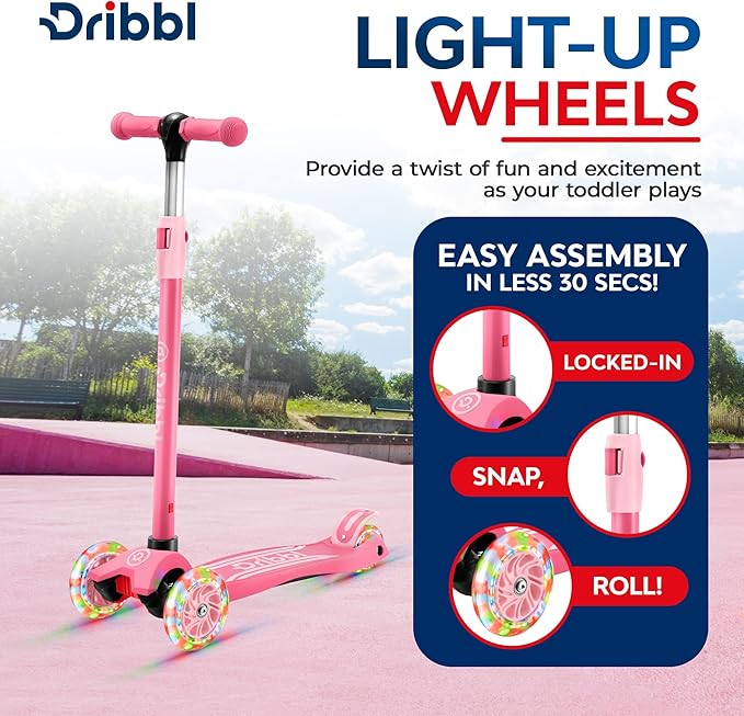 3-Wheel Kids Scooter - Lean-to-Steer Technology, Adjustable Height Handlebar, Wide Anti-Slip Deck, Scooter for Boys & Girls Ages 3+, Child Safety Approved, Support Riders Up to 165 lbs, Pink