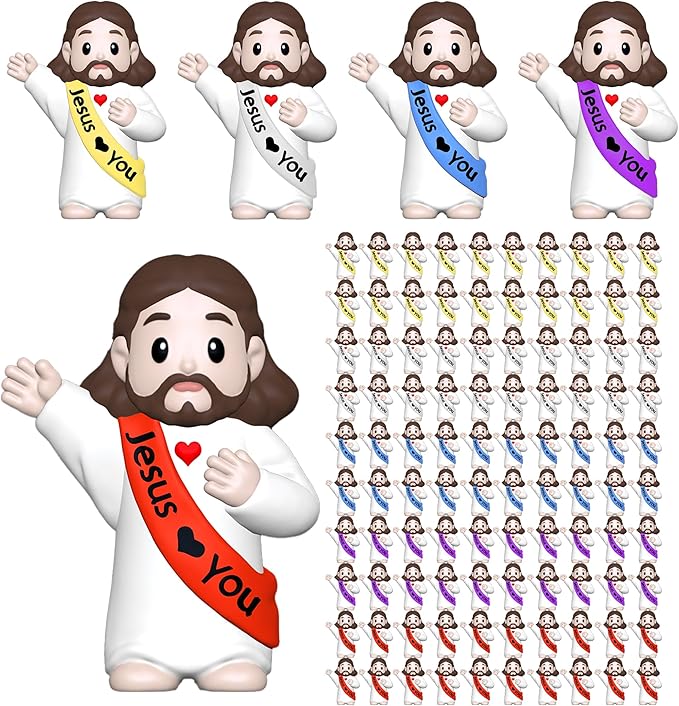 100 PCS Little Jesus Figures,Mini Jesus Figurines - Tiny Statues for Easter Egg Stuffers,Religious Gifts,Parties,Baptism Gifts,Multicolor Miniature Decorations,Hide and Seek Figurines(Heartfelt)