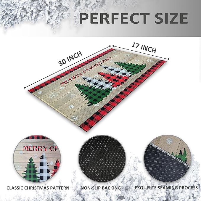 Christmas Doormat Outdoor Entrance Non-Slip Christmas Front Door Mat Xmas Decorative Washable Winter Holiday Welcome Doormat 17"x30" Merry Christmas Decor for Indoor Outdoor