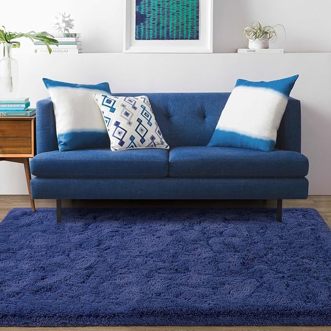 Ompaa Fluffy Rug, Super Soft Fuzzy Area Rugs for Bedroom Living Room - 3' x 5' Large Plush Furry Shag Rug - Kids Playroom Nursery Classroom Dining Room Decor Floor Carpet, Light Navy