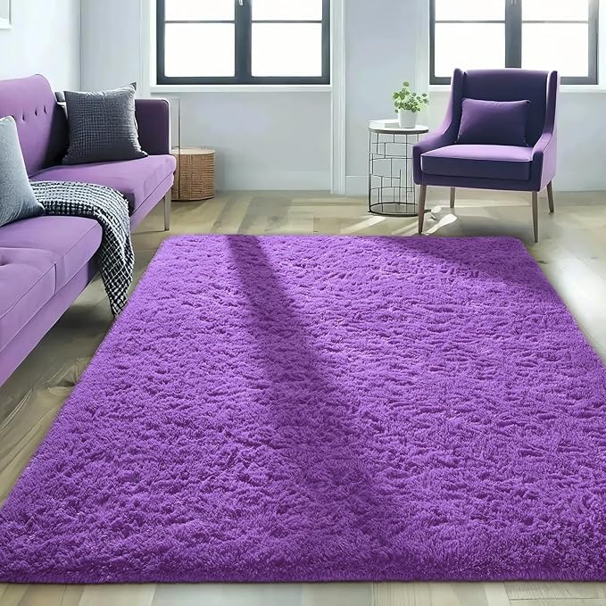 Ophanie Purple Rugs for Living Room Bedroom, 5x8 Fluffy Fuzzy Furry Carpet, Plush Soft Shaggy Bedside Indoor Floor Area Rug for Kids Girls Boys Baby Teen Dorm Nursery Home Decor Aesthetic