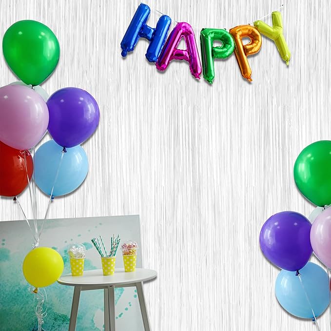 2 Pack Tinsel Backdrop, 3.28 x 7.05 Feet White Party Decorations, Metallic Foil Fringe Curtains Streamer Backdrop, Party Supplies Photo Props for Birthday Anniversaries Wedding