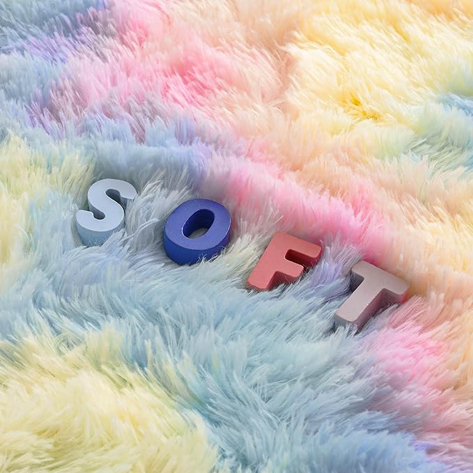 5x8 Rainbow Fluffy Rug for Girls Bedroom Soft Carpet, Large Unicorn Rainbow Rug Cute Shag Rugs for Living Room Classroom Baby Toddler Kids Girls Room Nursery Dorm, Colorful Kawaii Home Decor