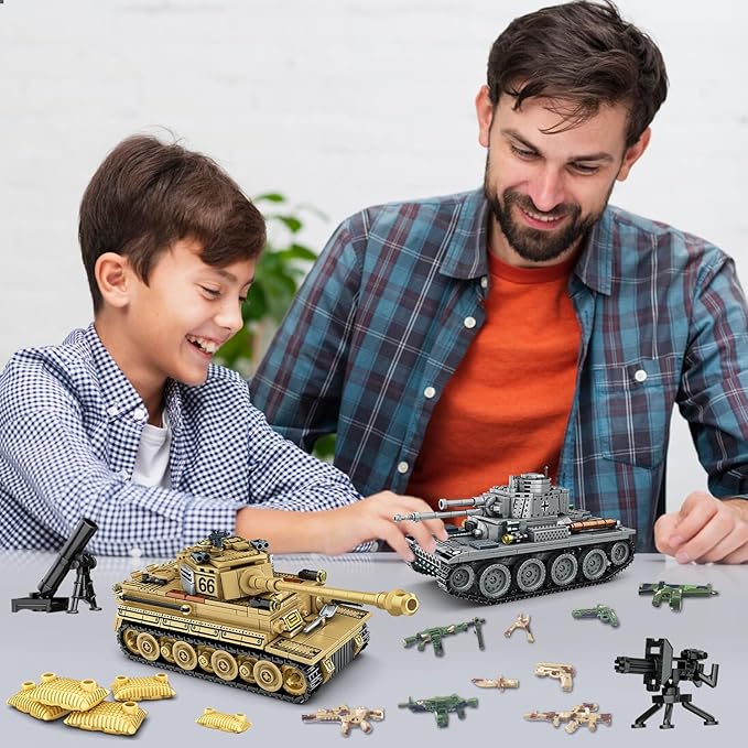 1030 Piece WW2 Army Tanks Toy Building Sets,Create a German Panzer 38T and a German Tiger Tank Toys,Adult Collectible Model Tanks Sets to Build,Christmas Birthday Gifts for Boys,Teens,Adults