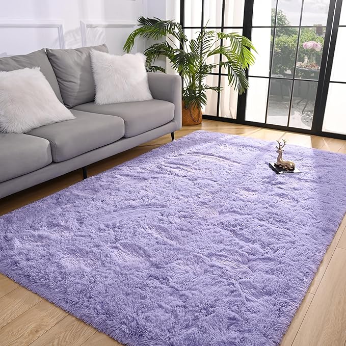 Pettop Fluffy Lavender Purple Rug for Bedroom Living Room, 8x10 Feet Super Soft Shaggy Plush Fuzzy Rugs for Girls Kids Boys, Non-Slip and Washable Rug for Nursery Classroom, Carpet for Rooms Decor