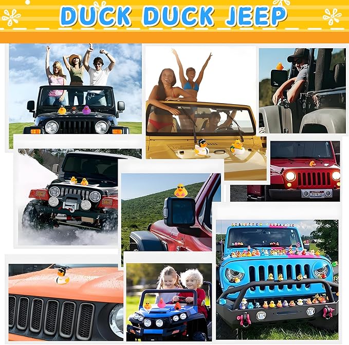 100Pcs Jeeper Ducks with Tags for Ducking,Rubber Ducks in Bulk,100 Pack Rubber Ducks+100Cards Tags+100 Straps for Kids Baby Bath Toys Party Favors Cruise Ducks for Ships