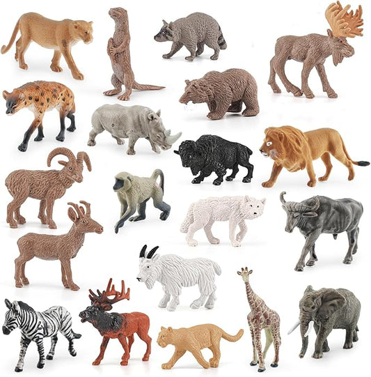 21PCS Mini Wild Animals Figurines Toys Set Savanna Jungle Animals Figures Mini Party Favor Cake Topper South Africa Zoo Animals Toys for Kids