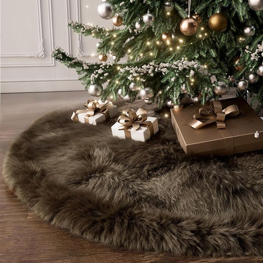 iMucci 60inch Christmas Tree Skirt Wool Fur Brown Tree Skirt Small Tree Skirts Brown Trees Skirt Holiday Party Decoration