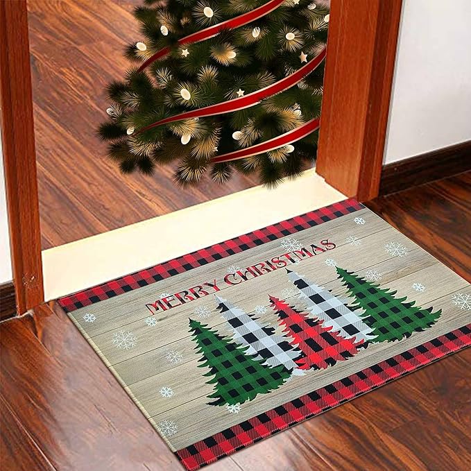 Christmas Doormat Outdoor Entrance Non-Slip Christmas Front Door Mat Xmas Decorative Washable Winter Holiday Welcome Doormat 17"x30" Merry Christmas Decor for Indoor Outdoor