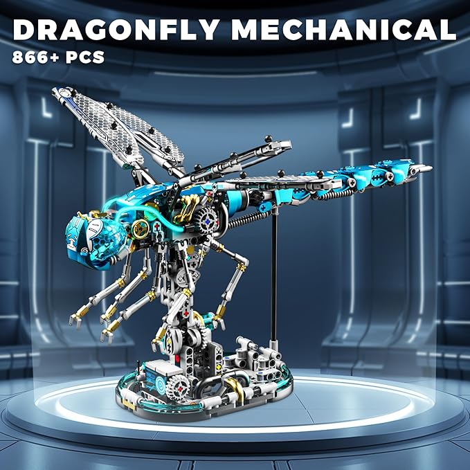 Mechanical Dragonfly Building Blocks for Adults, Insect Animal World Model with LED Light & Display Stand, Educational STEM Toys for Teens 14+ and Adult Home or Office Décor (866PCS)