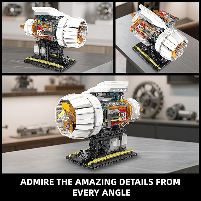 Aircraft Engine Building Kit for Adults, STEM Mini Engine Model Toy with Motor & Hand Rocker, Compatible with Lego Airplane Set, Gift Idea for Kids & Teens Boys 8-14 (635 PCS)