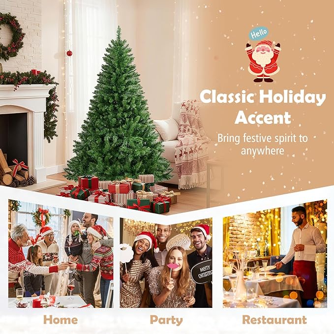 Goplus 6 FT Pre-Lit Artificial Christmas Tree, Hinged Xmas Tree with 814 Branch Tips, 700 Warm White LED Lights, 7 Lighting Modes & Folding Metal Stand, Seasonal Decoration Tree for Home Party Holiday