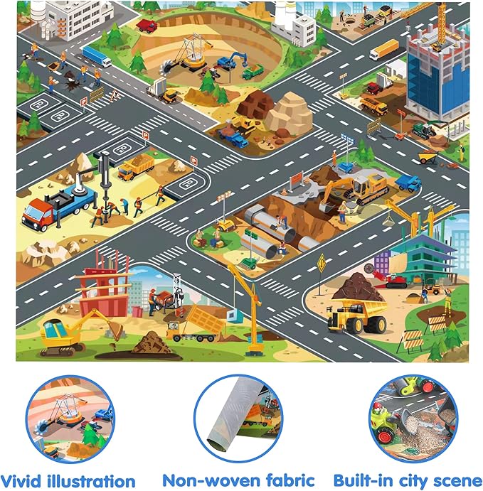 iPlay, iLearn Toddler Construction Toy Trucks, Baby Mini Push Go Cars W/Playmat, Kid Pocket Construction Vehicle, Little Excavator Dump Bulldozer, Birthday Gifts for 6 9 12 18 Month 1 2 3 Year Old Boy