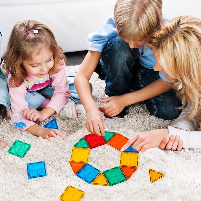 FNJO Magnetic Tiles, 110PCS Magnet Building Set, Magnetic Building Blocks,Construction STEM Learning and Playing Toys for Kids, Montessori Toy for Preschool Boys Girls