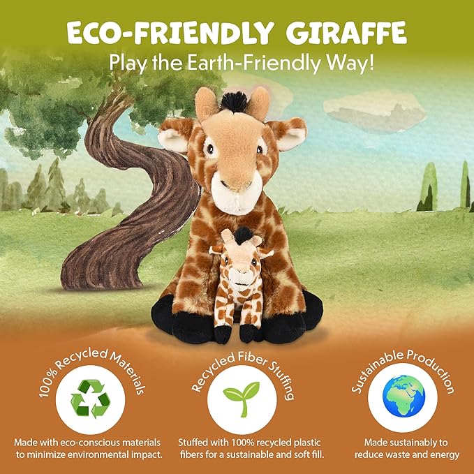 Mom and Baby Stuffed Animals for Boys & Girls, Safari Baby Shower Decorations, Nursery Decor, Zoo Animals for Toddlers, Quality Realistic Toys for Kids, Cute, Soft, Huggable, Squeezable (9.5" Giraffe)